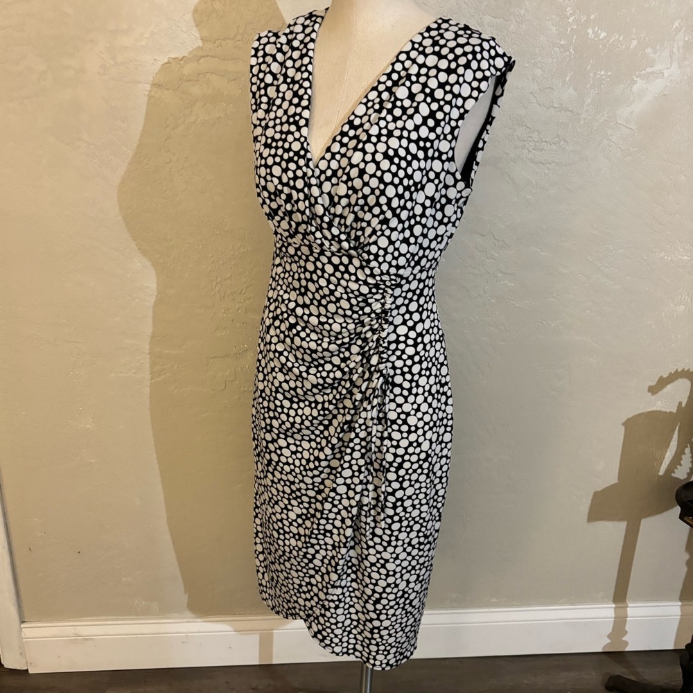 London Times Black & White Polka Dot V-Neck Wrap Dress Sz 12